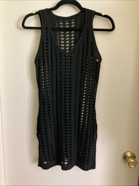 Black Open-Knit Swim Coverup Tank Dress